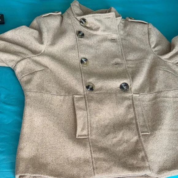 Robert Louis Women's Double-Breasted Camel Brown Peacoat - Picture 12 of 12